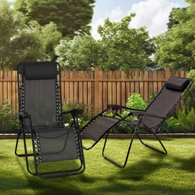 2 Zero Gravity Chairs & Table Set Garden Reclining Recliner Relaxer Sun Lounger