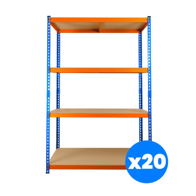 20 Bays of 4 Tier Extra Heavy Duty Storage Racking 1800h x 1200w x 450d mm 300kg