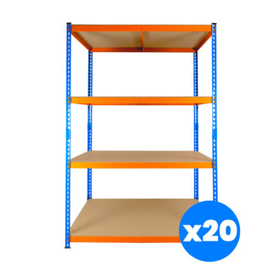 20 Bays of 4 Tier Extra Heavy Duty Storage Racking 1800h x 1200w x 600d mm 300kg