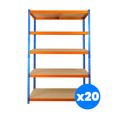 20 Bays of 5 Tier Extra Heavy Duty Storage Racking 1800h x 1200w x 450d mm 300kg