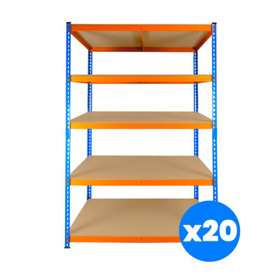 20 Bays of 5 Tier Extra Heavy Duty Storage Racking 1800h x 1200w x 600d mm 300kg