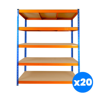 20 Bays of 5 Tier ULTRA HEAVY DUTY Storage Racking 1800h x 1500w x 600d mm 350kg