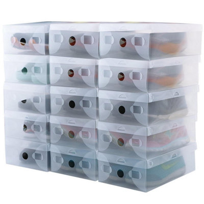 20 Clear Plastic Shoe Boxes - Stackable Shoe Organiser Containers with Lids - Durable And Waterproof Boxes