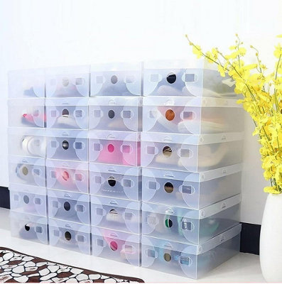 20 Clear Plastic Shoe Boxes - Stackable Shoe Organiser Containers with Lids - Durable And Waterproof Boxes