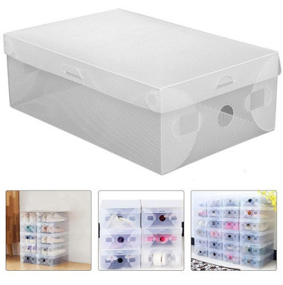 20 Clear Plastic Shoe Boxes - Stackable Shoe Organiser Containers with ...