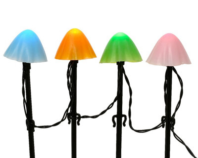 20 Coloured Mushroom Stake Lights Mini Christmas LED Pathway Lights Warm White