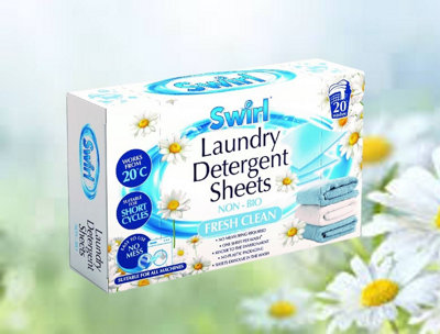20 Dissolvable Laundry Detergent Sheets Non Bio Fresh Clean Scent
