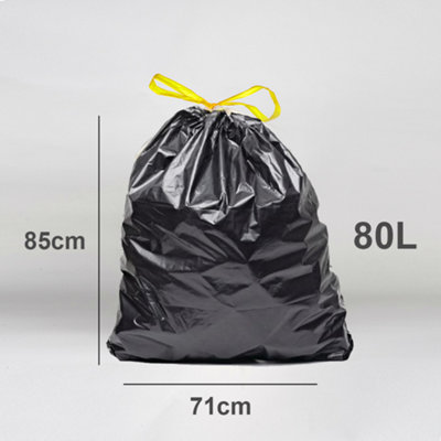 20 Drawstring Refuse Sacks - Black - 80L - Bin Liners