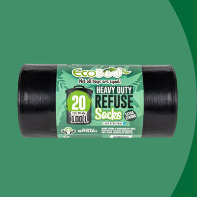 20 Heavy Duty Super Strong Refuse Sacks - Bin Liners - Black - 100L