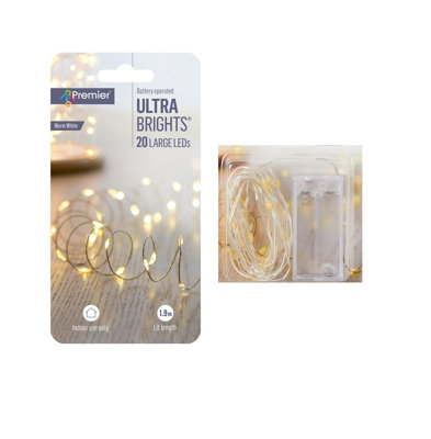 20 LED Indoor Wire Lights Ultra Bright Warm White LEDs Battery Operated ...