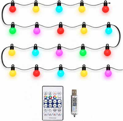 20 LED RGB 6cm Ball String Lights, App & Remote Control, USB Powered, 6m