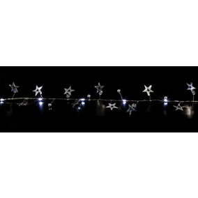 20 LED Silver Star Beaded Christmas Garland 1.9M White Lights Battery Operated