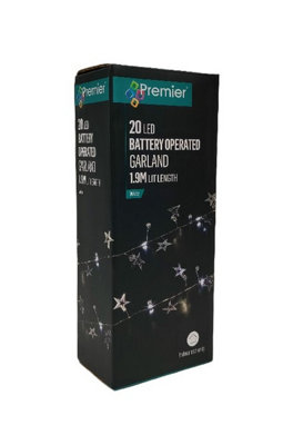 20 LED Silver Star Beaded Christmas Garland 1.9M White Lights Battery Operated