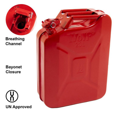 20 Litre Metal Jerry Can Wolf Vibrant Red with Leak-proof Bayonet Closure
