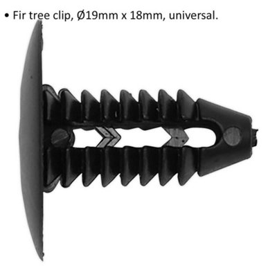 20 PACK Black Fir Tree Clips - 19mm x 18mm - Universal Vehicle Fitting