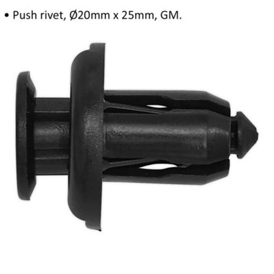 20 PACK Black Push Rivet Trim Clip - 20mm x 25mm - Suitable for GM Vehicles