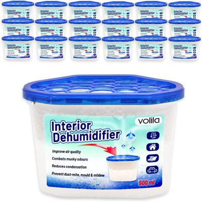 20 Pack Disposable 500ml Dehumidifier Tubs - Moisture Absorbers for Home, Office & Caravan - Mold & Odor Prevention