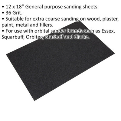 20 PACK Orbital Sanding Sheets - 12 x 18 Inch - 36 Grit - Electric Sander Paper