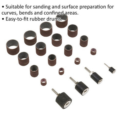 20 PACK - Spiral Band Sanding Kit - Rubber Drum & Sanding Sleeves - Various Grit