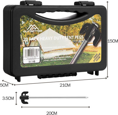 Xtremeauto Heavy Duty Tent Pegs Ground Pegs - X20 Hard Ground Camping Pegs For Tent Awning Tarpaulin Long Steel Ground Stakes Metal Tent Pegs With Plastic Storage Case Rock Ground Pegs Heavy D