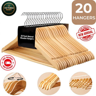 20 Pack Wooden Clothes Hangers Natural Eucalyptus Wood Coat Hangers ...