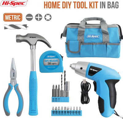 20 PC Blue Hand Tools Set With Cordless Screwdriver in a Bag and Ideal ...