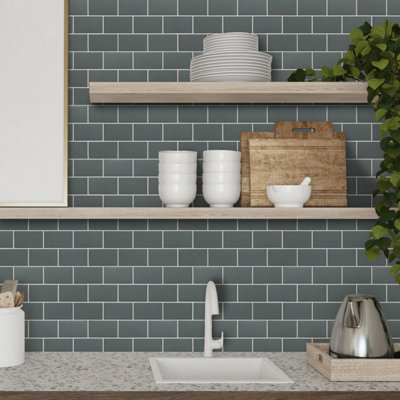 20 Pcs 30.5 x 15.4cm Grey Metro Subway Stick on Tiles for Kitchen Walls - Peel and Stick Wall Tiles for Bathroom