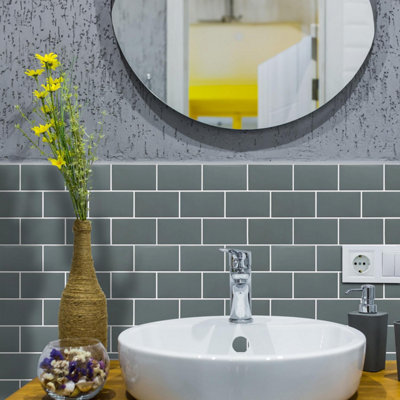 20 Pcs 30.5 x 15.4cm Grey Metro Subway Stick on Tiles for Kitchen Walls - Peel and Stick Wall Tiles for Bathroom