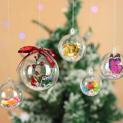 20 Pack Clear Fillable Plastic Christmas Baubles - 5cm DIY Ornaments For Crafts