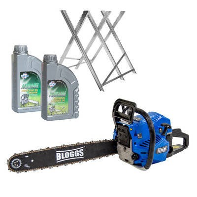 20'' Petrol Chainsaw Bloggs 52cc with Easy Start & Chain + Log Saw Horse & Oils