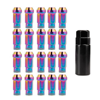 20-Piece M12x1.25 Iron Acorn Extended Open-End Racing Lug Nut Set with Key