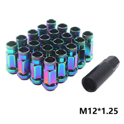 20-Piece M12x1.25 Iron Acorn Extended Open-End Racing Lug Nut Set with Key