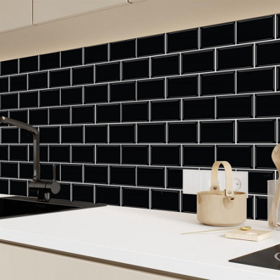 20 Pieces 30.5 x 15.4 cm 3D Tile Stickers Black Metro Subway - 4