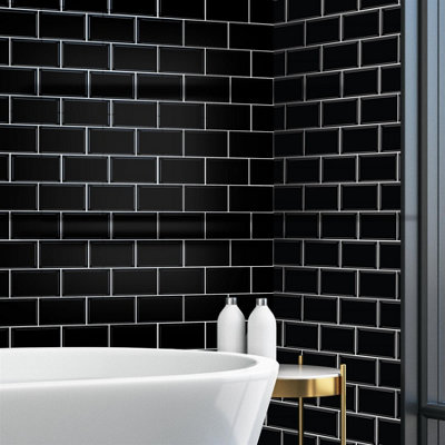 20 Pieces 30.5 x 15.4 cm 3D Tile Stickers Black Metro Subway - 6