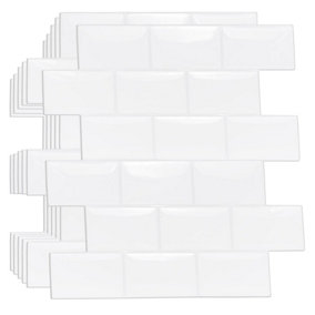 20 Pieces 30.5 x 15.4 cm 3D Tile Stickers Pure White Glossy