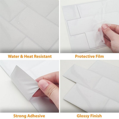 20 Pieces 30.5 x 15.4 cm 3D Tile Stickers Pure White Glossy - 7