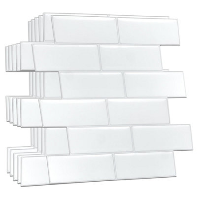 20 Pieces 30.5 x 15.4 cm 3D Tile Stickers Pure White Mosaic