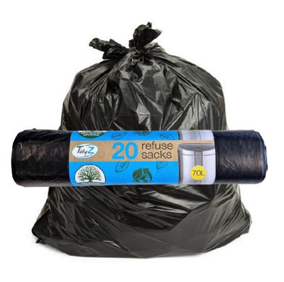 20 Recyclable Black Bin Bags Household Refuse Sacks 70L Rubbish Waste