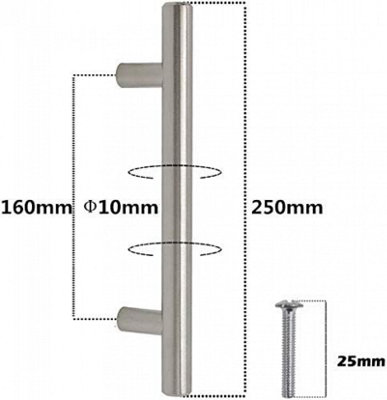20 stainless steel handles, 160 mm hole spacing, brushed steel T ...