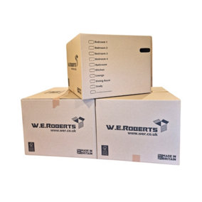20 Strong Extra Large Cardboard moving Boxes. Packing boxes for moving house with Printed Room List and Carry Handle