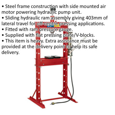 20 Tonne Floor Type Air Hydraulic Press - Sliding Ram Assembly - Pressure Gauge