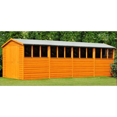 20 x 10 Dip Treated Overlap Apex Wooden Garden Shed With 12 Windows And Double Doors