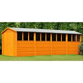 20 x 10 Dip Treated Overlap Apex Wooden Garden Shed With 12 Windows And Double Doors