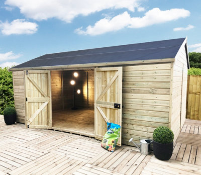 20 x 14 REVERSE Pressure Treated T&G Wooden Apex Garden Shed / Workshop & Double Doors (20' x 14' /20ft x 14ft) (20x14)