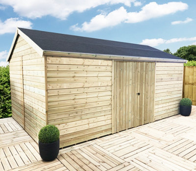 20 x 14 REVERSE Pressure Treated T&G Wooden Apex Garden Shed / Workshop & Double Doors (20' x 14' /20ft x 14ft) (20x14)