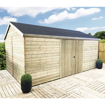 20 x 15 REVERSE Pressure Treated T&G Wooden Apex Garden Shed / Workshop & Double Doors (20' x 15' /20ft x 15ft) (20x15)