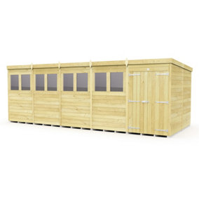 20 x 8 Feet Pent Shed - Double Door With Windows - Wood - L231 x W589 x H201 cm