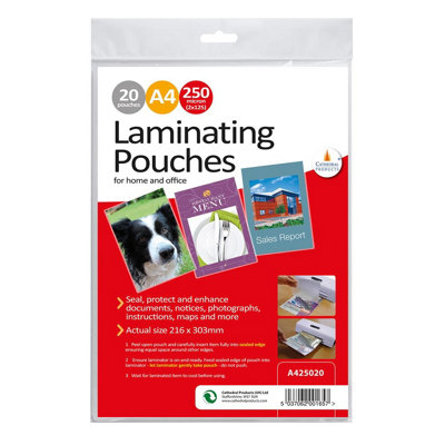 20 x A4 250 Micron Laminating Pouches with Crystal Clear Gloss Finish - Protect Important Documents, Posters, Images Price Comparisons | Compare The Build