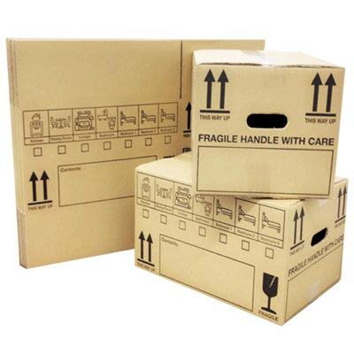 20 x Cardboard Storage House Moving Boxes 18x12x10" Packing Cartons With Carry Handles & Room List
