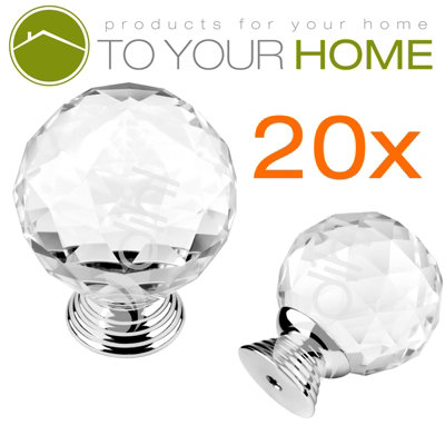 20 x Crystal Door Knobs Globe Clear Cabinet Drawer Wardrobe Handle (CRY01-20)